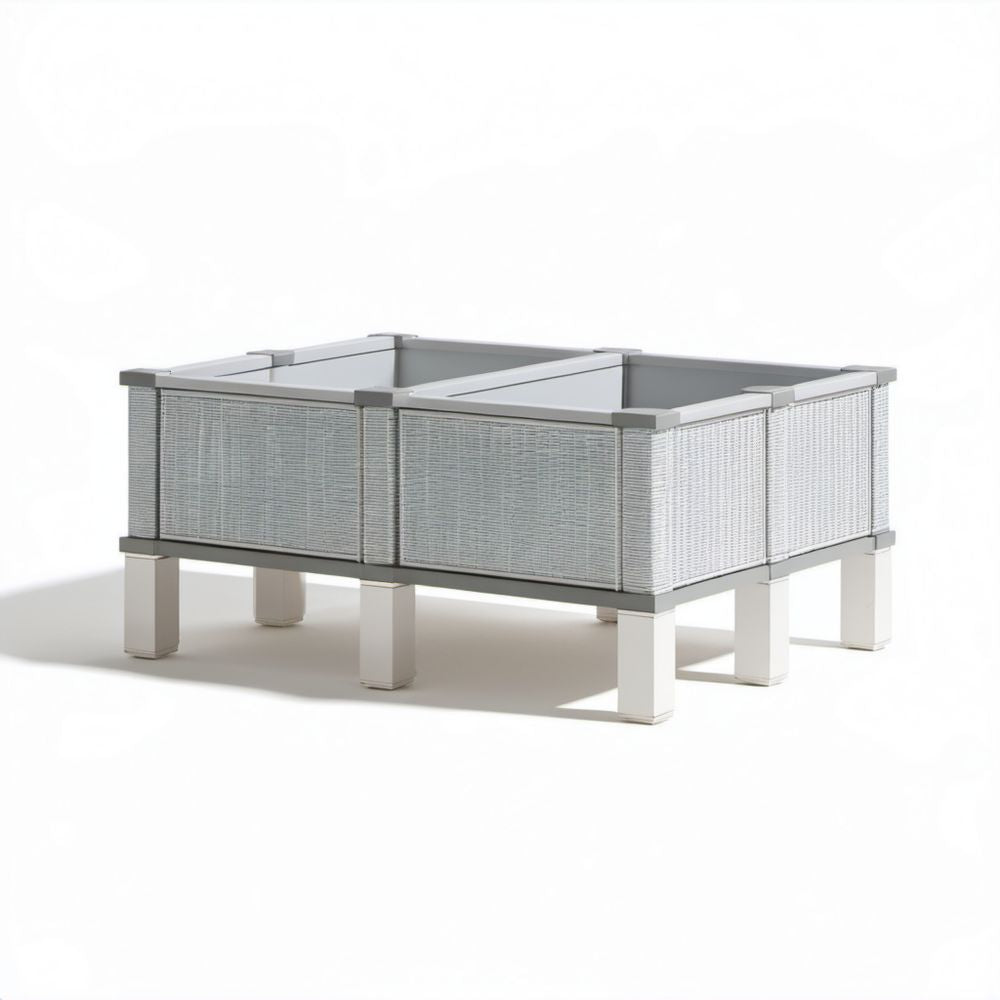 Podwyższona donica ogrodowa z aluminium i technorattanu, szara, 120 x 60 x 50 cm