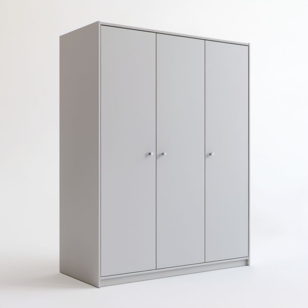 Szafa trzydrzwiowa jasnoszara z płyty wiórowej laminowanej 120 x 52 x 180 cm