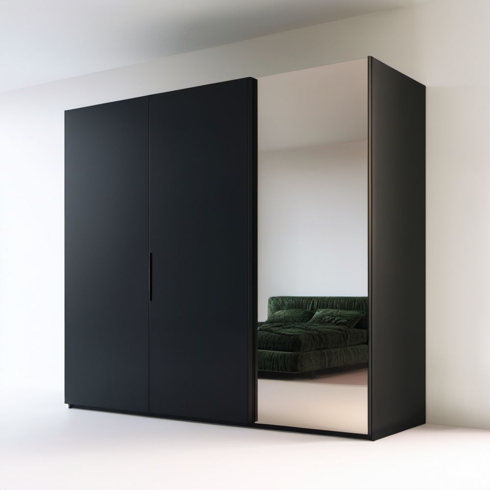 Czarna trzydrzwiowa szafa z lustrem z płyty wiórowej laminowanej 180 × 60 × 220 cm