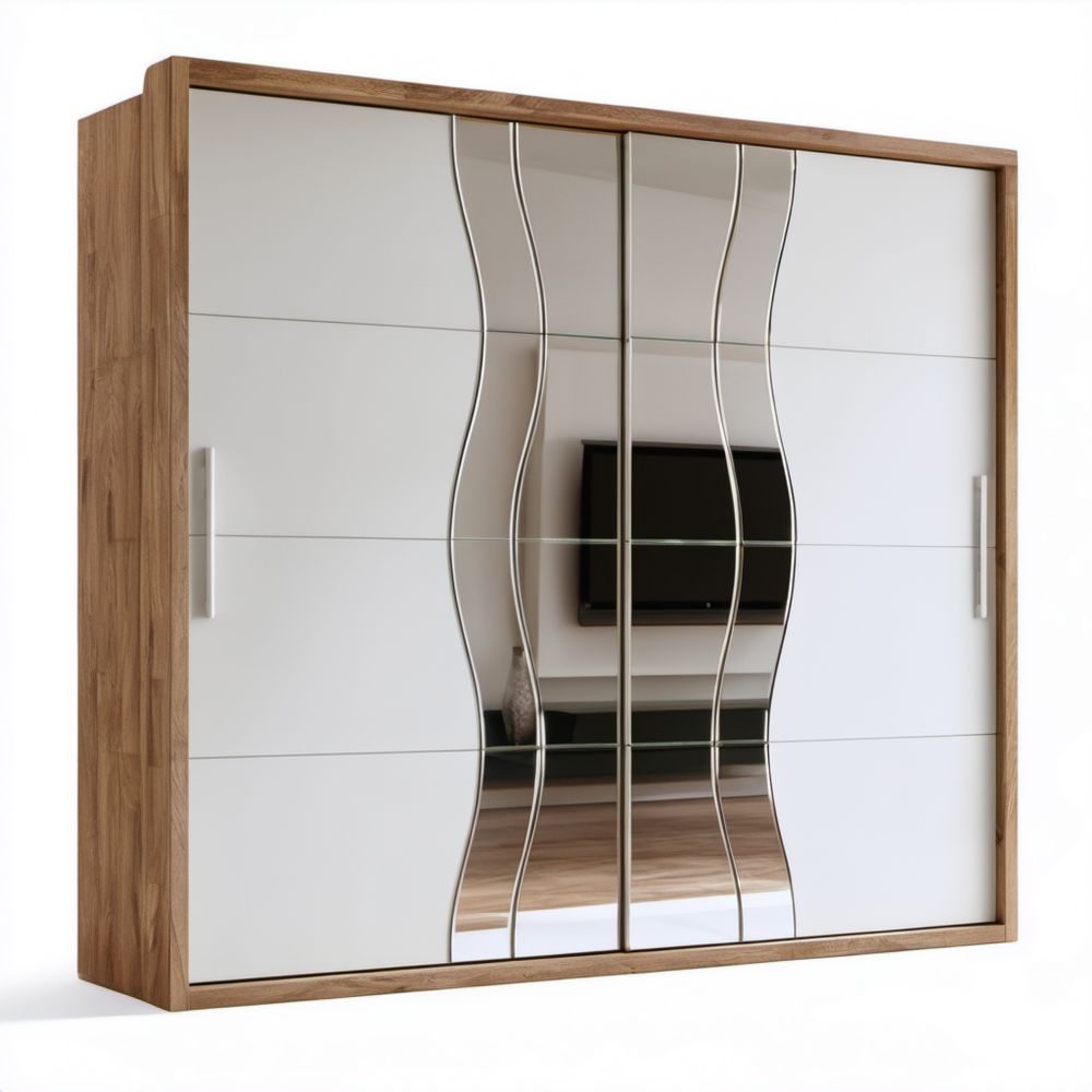 Szafa przesuwna z lustrem, orzechowa, z płyty wiórowej laminowanej, 200 x 62 x 215 cm