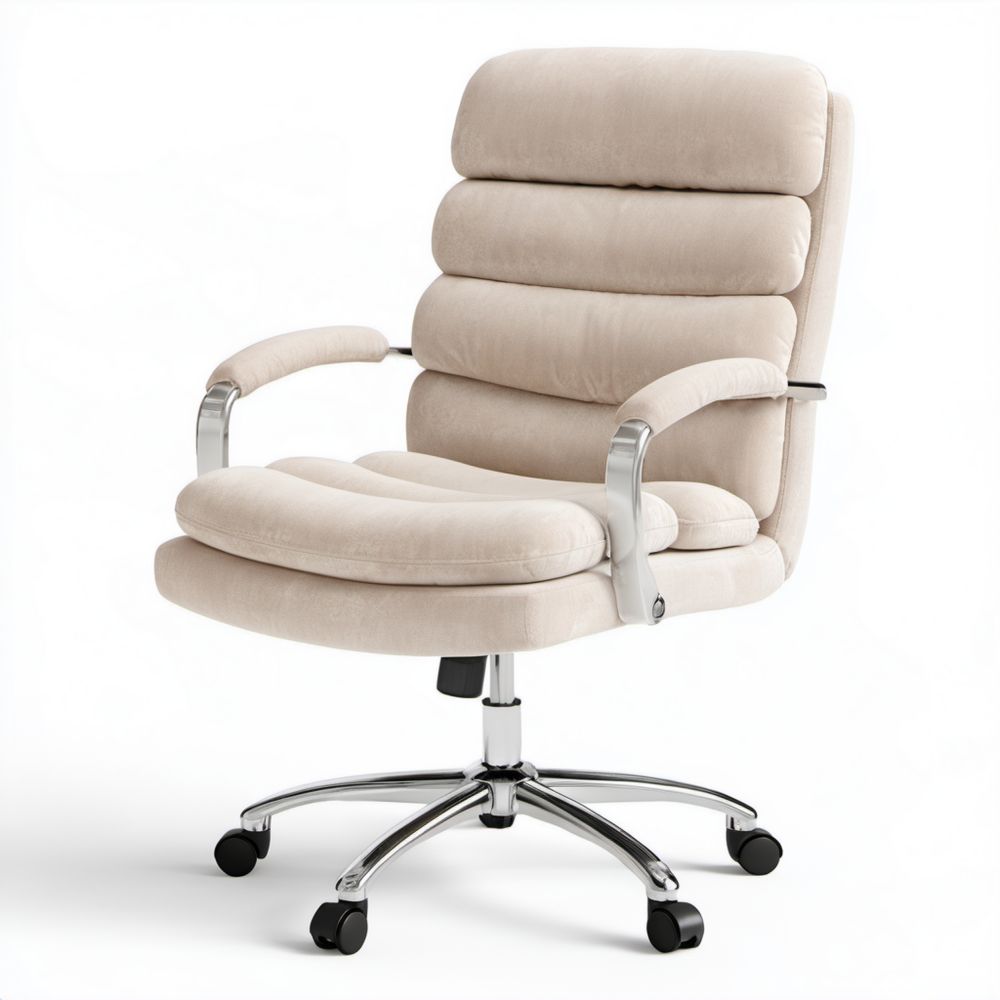 Beżowy fotel biurowy obrotowy z tkaniny 65 × 68 × 112–122 cm