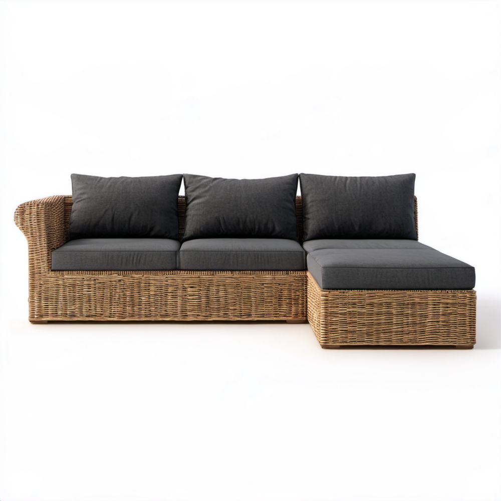Narożna sofa ogrodowa 3-osobowa z szezlongiem z rattanu, naturalny brąz/antracyt, 240 x 150 x 70 cm