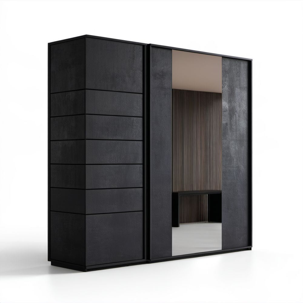 Zestaw 2 szaf przesuwnych z płyty MDF z lustrem, czarno-antracytowo-brązowy, 240 x 60 x 220 cm