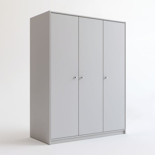 Szafa trzydrzwiowa jasnoszara z płyty wiórowej laminowanej 120 x 52 x 180 cm