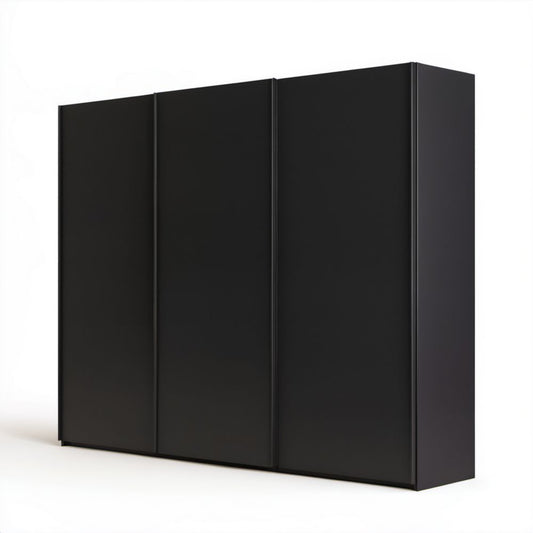 Trzydrzwiowa szafa przesuwna czarna z płyty wiórowej laminowanej 250 × 60 × 200 cm
