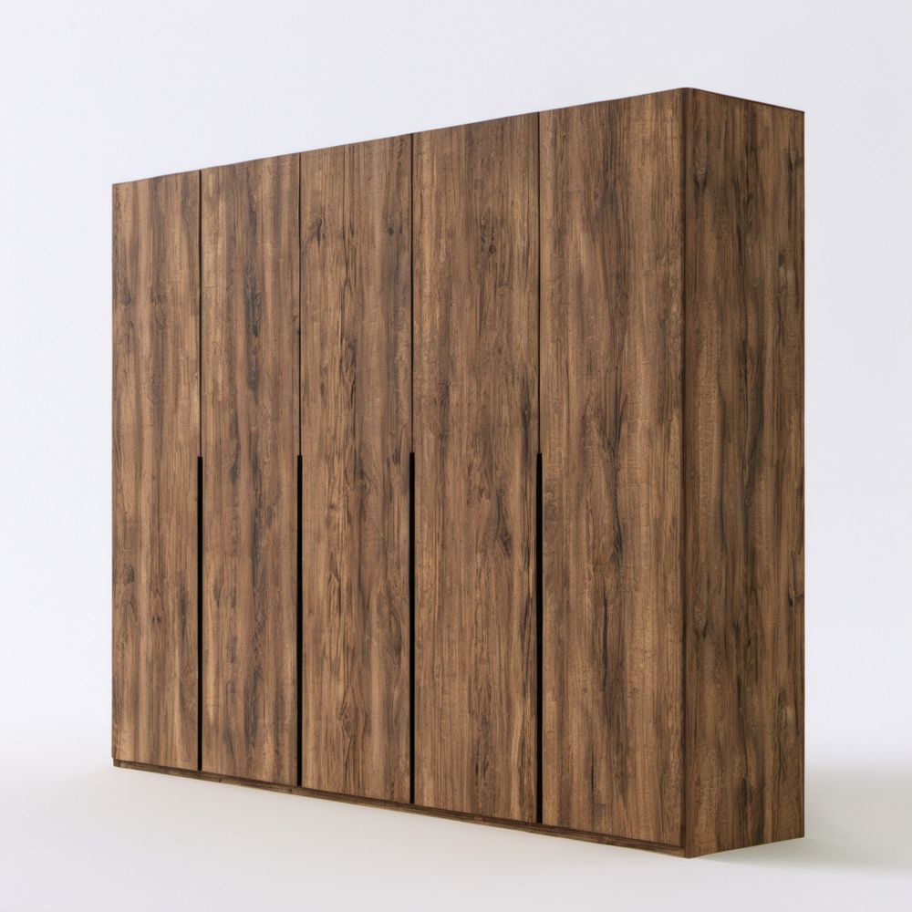 Brązowa szafa pięciodrzwiowa z płyty wiórowej laminowanej 250 × 60 × 220 cm