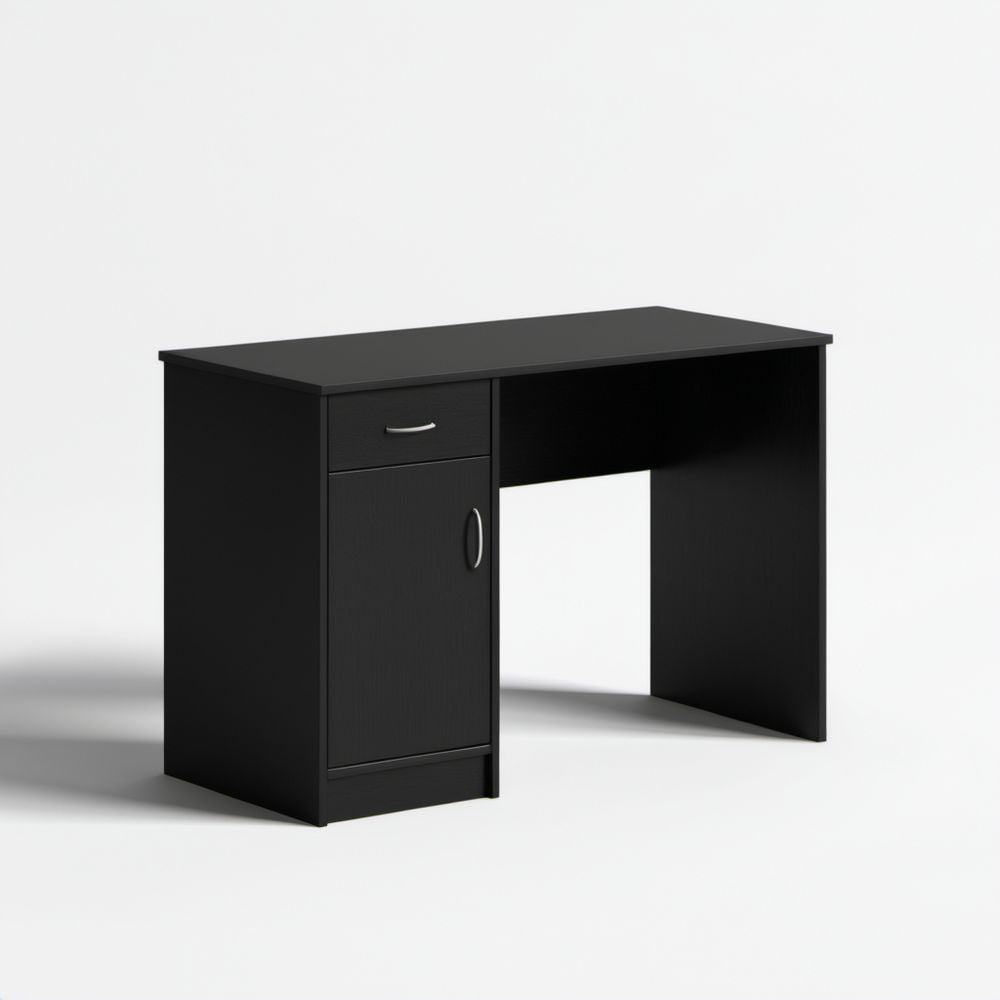 Czarne biurko komputerowe z szufladą i szafką z płyty wiórowej laminowanej, 120 x 60 x 75 cm