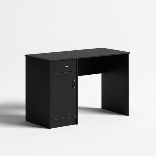 Czarne biurko komputerowe z szufladą i szafką z płyty wiórowej laminowanej, 120 x 60 x 75 cm