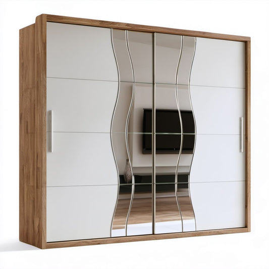 Szafa przesuwna z lustrem, orzechowa, z płyty wiórowej laminowanej, 200 x 62 x 215 cm