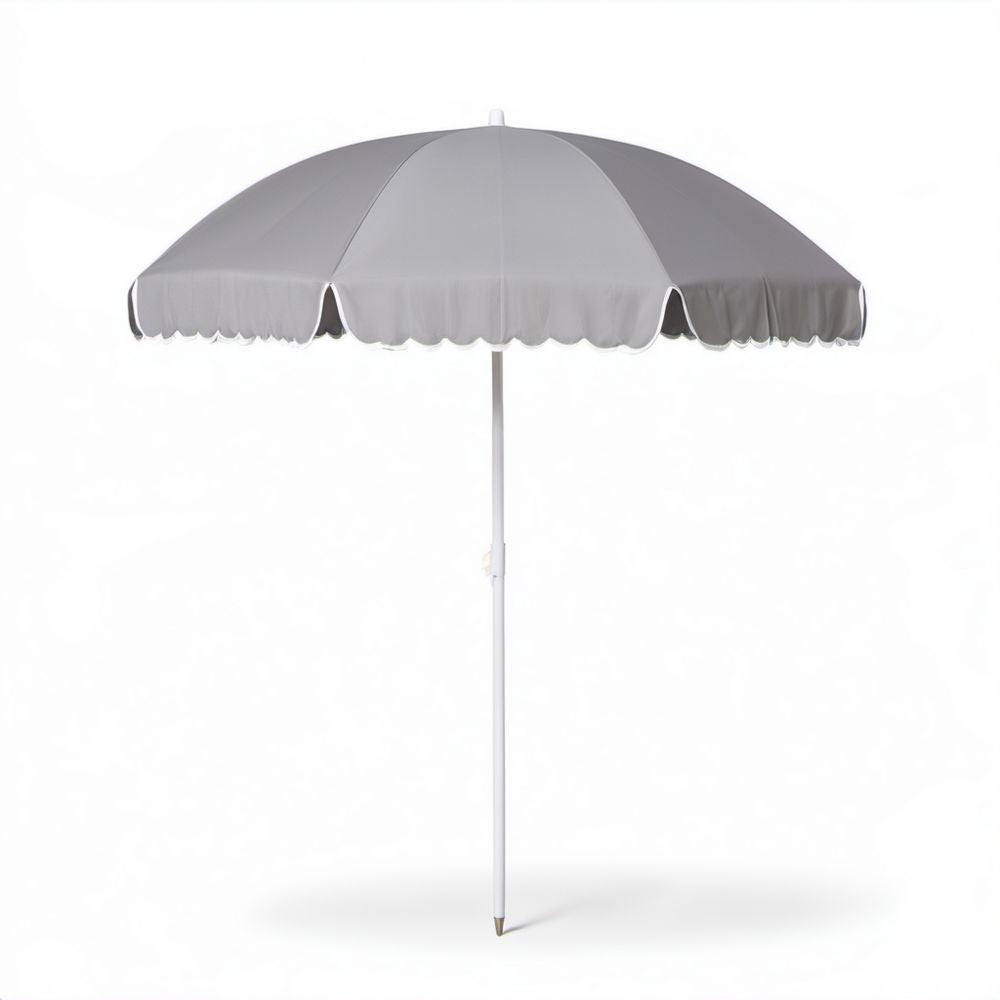 Okrągły parasol zewnętrzny z poliestru, szaro-biały, Ø 180 × 210 cm