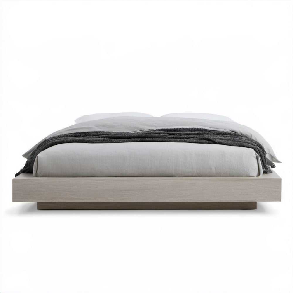 Dwuosobowa rama łóżka platformowego jasnoszara z płyty wiórowej laminowanej 170 x 210 cm, pod materac 160 x 200 cm